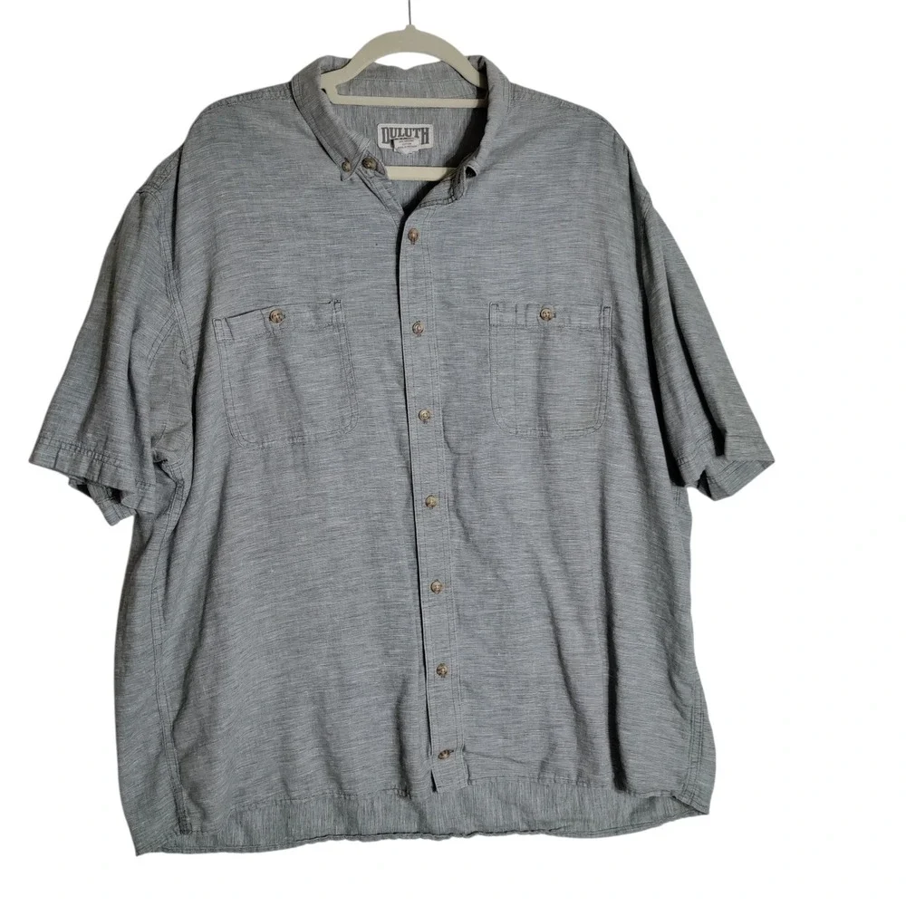 Duluth Trading‎ Co Mens 2XL Tall Grey Hemp Organic Cotton Button Down Shirt